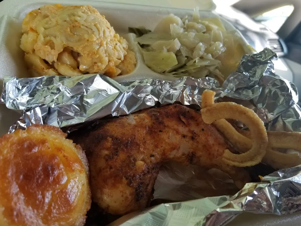 Baked Chicken Cabbage Corn Bread Fat Backac and Cheese